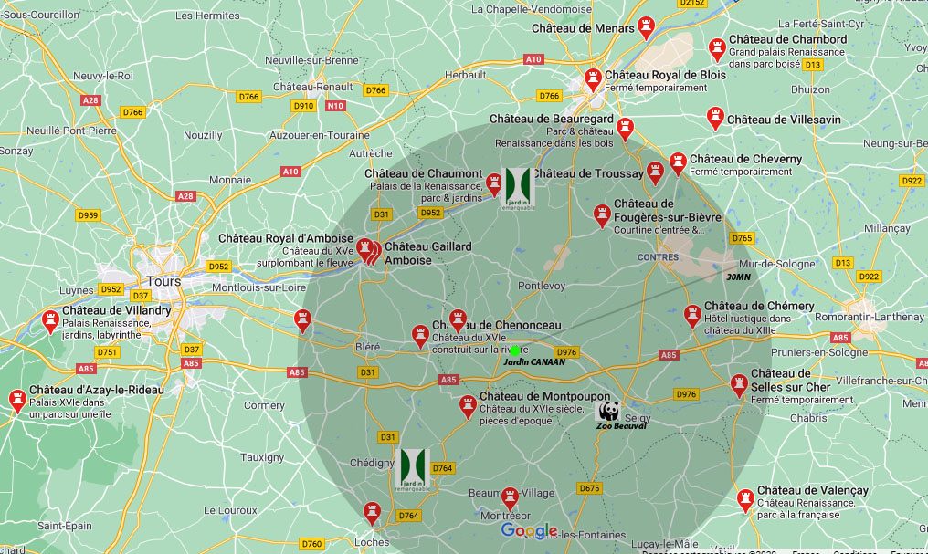 Carte : châteaux de la Loire, du Cher et zoo de Beauval